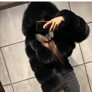 Faux Fur Coat Jacket Open Front Crop Shaggy Hooded Cardigan L/S  Warm Outwear